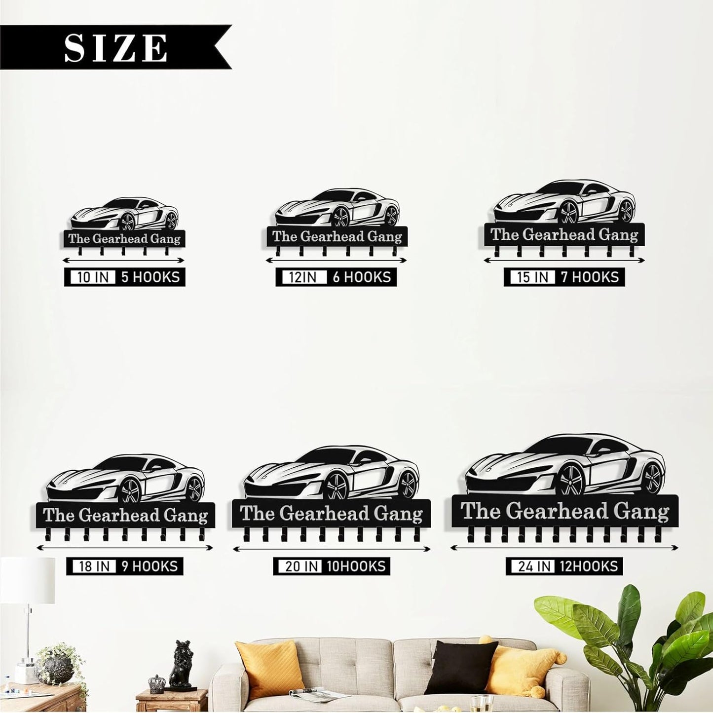 Personalized Car Key Holder Wall Mount, Custom Metal Key Rack Key Holder with Name, Deer Cabin Wall Keys Hanger with Hooks for Entryway, Front Door, Hallway, Kitchen, Living Room