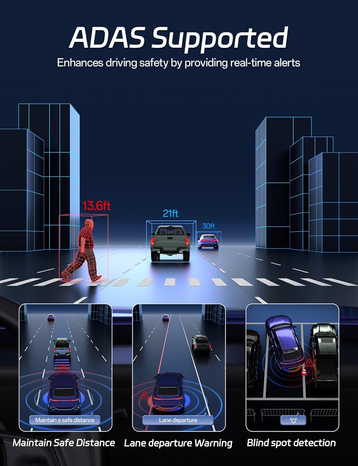 Pelsee P12 Plus 4K Rear View Mirror Camera with ADAS and BSD, 5.8GHz WiFi Mirror Dash Cam Front and Rear, Backup Camera for Car, GPS, 64GB Card Included, WDR Night Vision, Voice Control, 12" Display