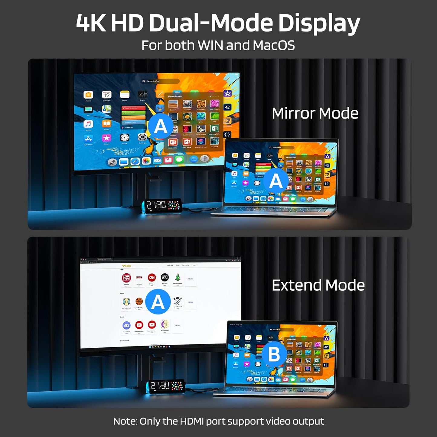 LTC Laptop Docking Station, 7-in-1 USB C Hub with Screen, Multiple Built-in Apps, Multiport Adapter with HDMI 4K@60Hz, 90W Power Delivery, USBC & USBA Data Ports, Dongle for MacBook, Dell, and More