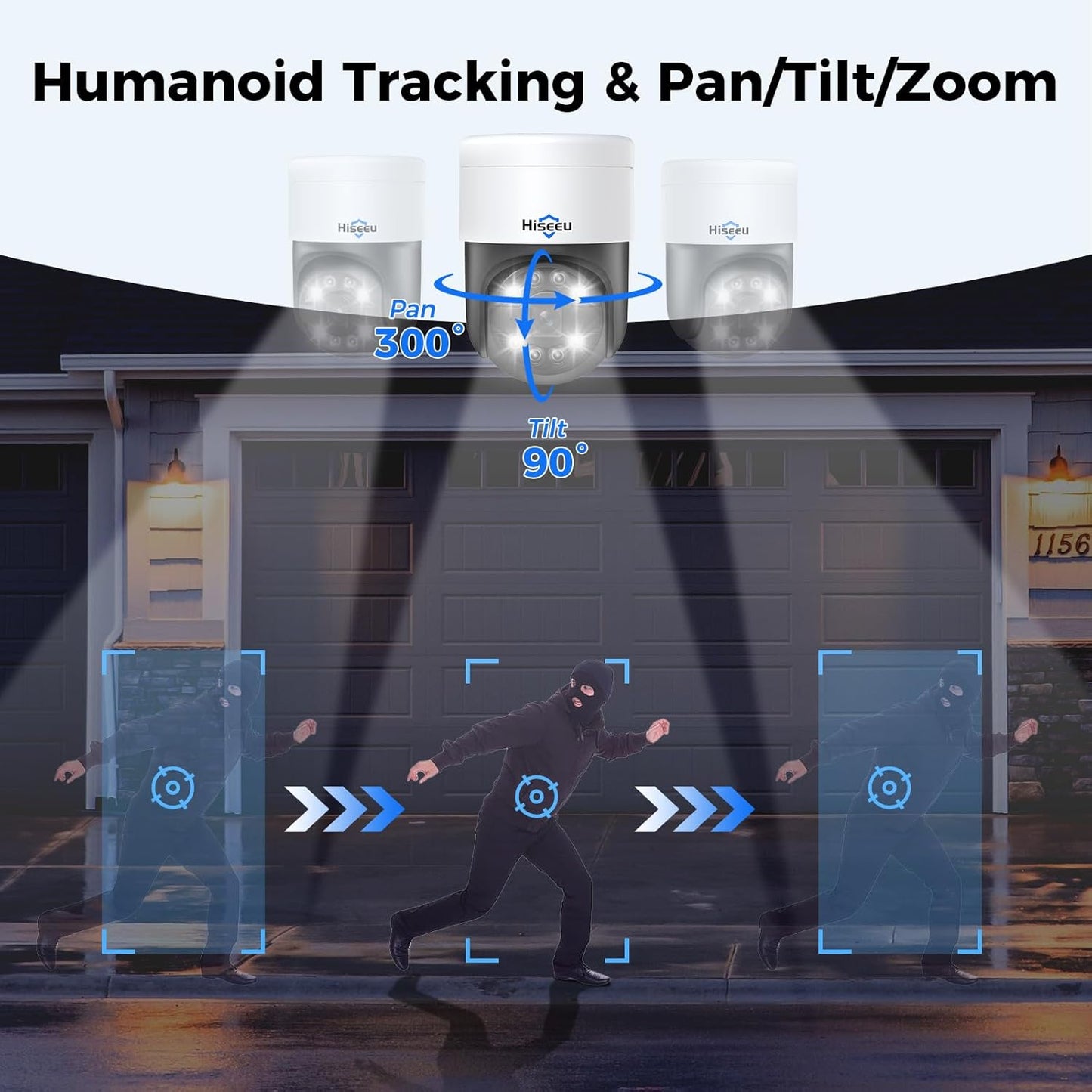 [300°Pan 90°Tilt+Human Tracking] Hiseeu 4K PoE PTZ Camera System,NVR Security Camera System w/6Pcs 5MP Wired Security Camera Outdoor&Indoor,2-Way Audio,Waterproof,7/24 Record for Home Surveillance