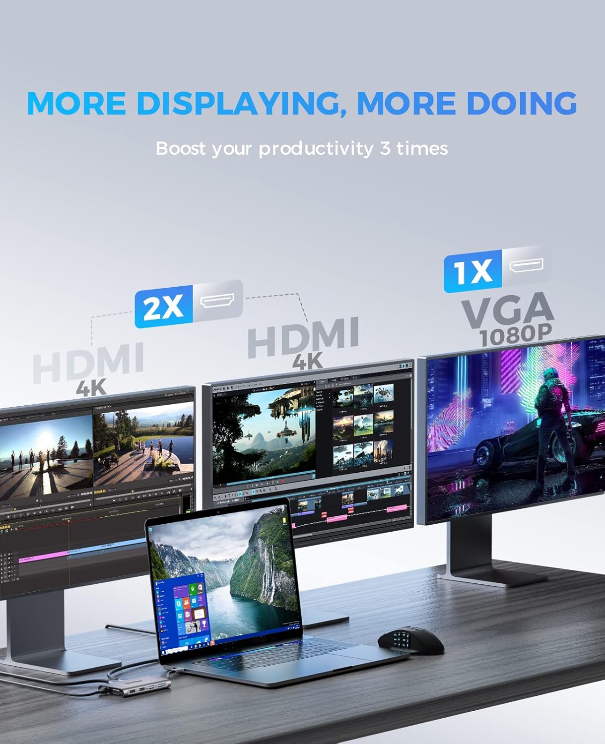 USB C Docking Station Dual Monitor, UtechSmart 11 in 1 USB C Hub Triple Display, Laptop Dock with 2 HDMI, Ethernet, VGA, 100W PD, SD/TF Card Slot, 4USB for MacBook Dell HP Surface Lenovo ASUS