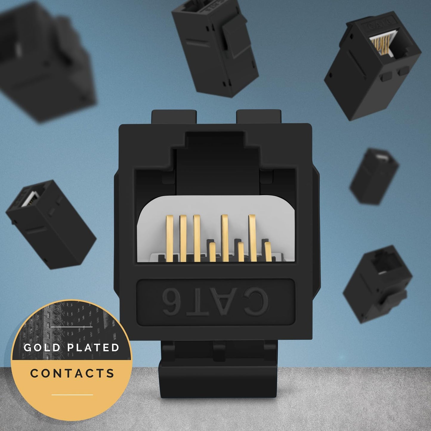 Everest 6-Pack Cat6 RJ45 Keystone Coupler - Black, Female to Female, Cat6, Cat5e Compatible, Ethernet Cable Extender