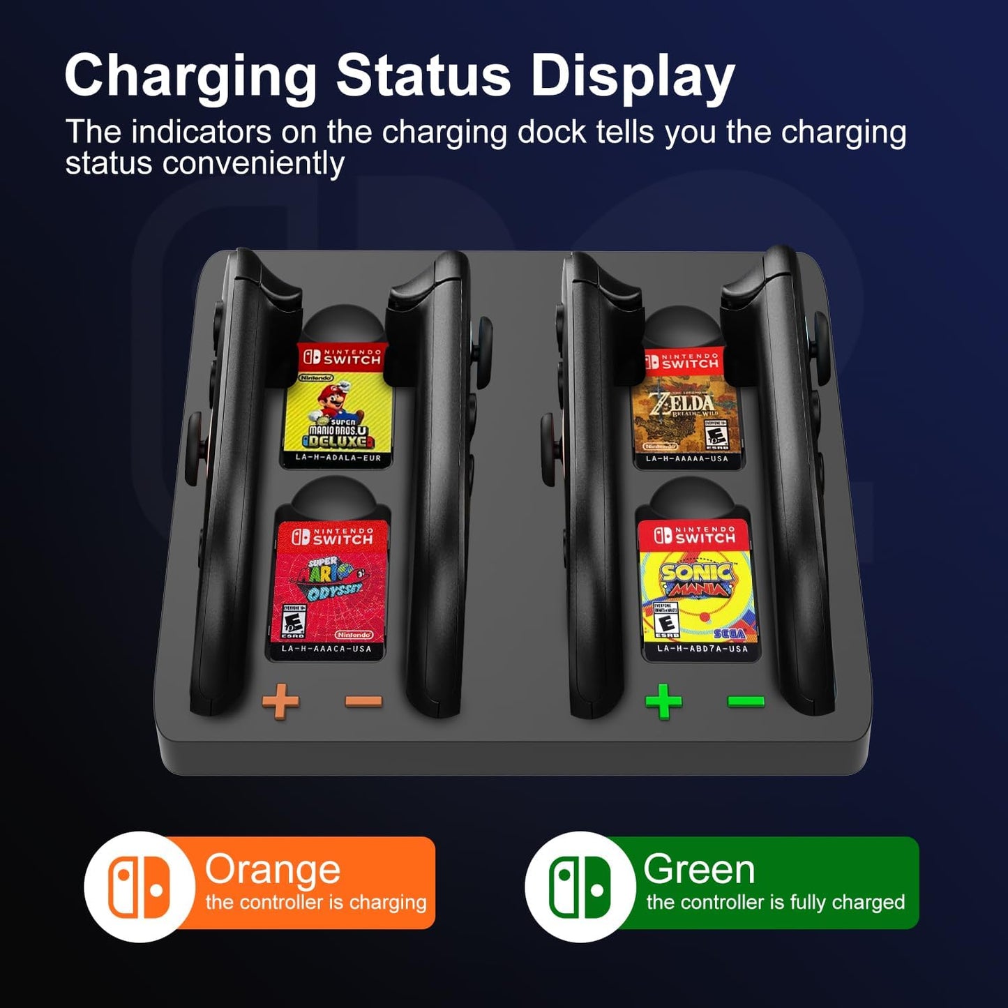 Switch 2 Controller Charger, 4 in 1 Charging Dock for Nintendo Switch 2 Controller Charger Station Storage Stand with USB Cable,Black