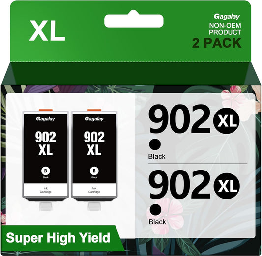 902XL Ink Cartridges for HP Printers Replacement for HP 902XL Black Ink Cartridge High-Yield Works for 6958 6962 6950 Pro 6978 6968 6975 Printer T6M14AN 2-Pack, Upgraded Chip Version