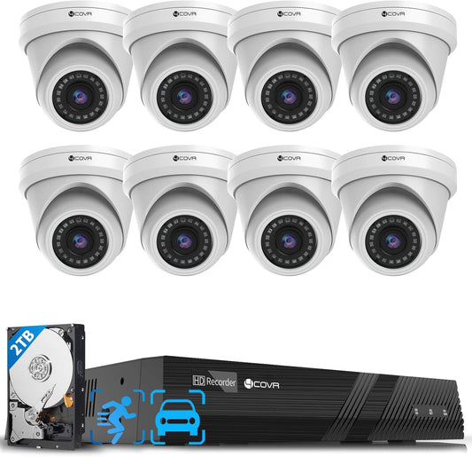 4COVR 4K PoE Security Camera System, 4K 8 Channel H.265 NVR with 2TB HDD, AI Human Vehicle Detection & Night Vision, 8X 8MP Commercial IP67 Dome IP Camera Built-in Mic, 24/7 Recording, LY97AX8M0808