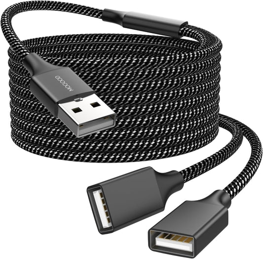 MOGOOD USB Extension Cable, 6.6ft USB A Male to 2 Female, Durable Nylon Braided, Supports Data Transfer & Charging, Compatible with Printer, Laptop, Flash Drive, Hard Drive, PlayStation