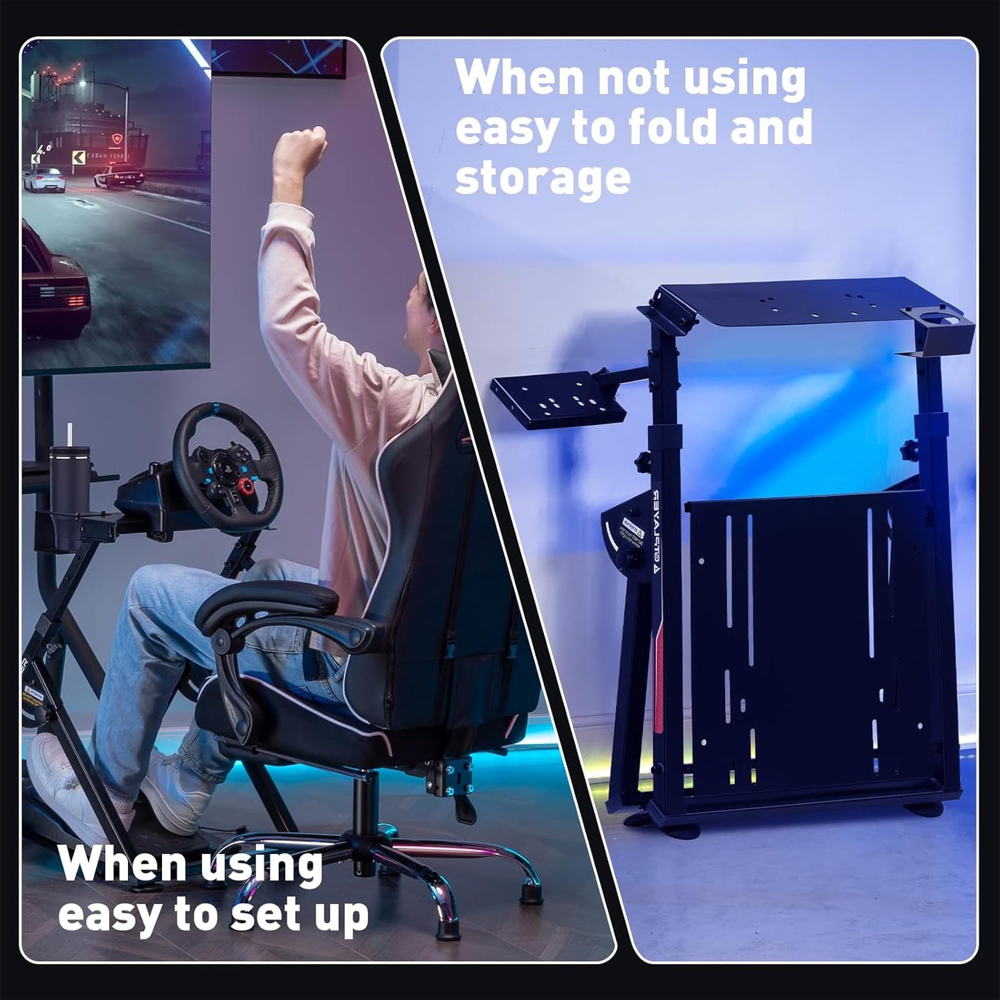 GTPLAYER Sim Racing Wheel Stand Simulator Cockpit Wheel Stand fit for Logitech G25 G27 G29 G920 G923 Thrustmaster T330TS Gaming Stand Wheel Pedals NOT Included, Deep Black With Cup Holder