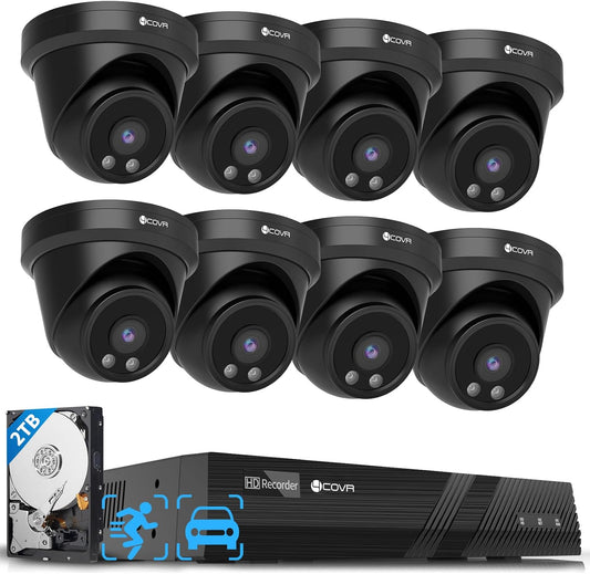 4COVR Security Camera System PoE, 8X 5MP Commercial IP67 Dome IP Camera with Audio, 8CH 4K H.265 NVR with 2TB HDD, AI Human Vehicle Detection & Night Vision, 24/7 Recording, LY97AB5M0808