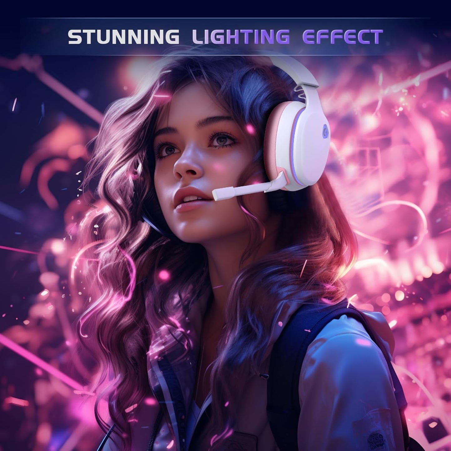 2.4GHz Wireless Gaming Headset for PS5, PS4 Fortnite & FPS Gamers, PC, Nintendo Switch, Bluetooth 5.3 Gaming Headphones with Noise Canceling Mic, Stereo Sound, 40+Hr Battery (Pink)