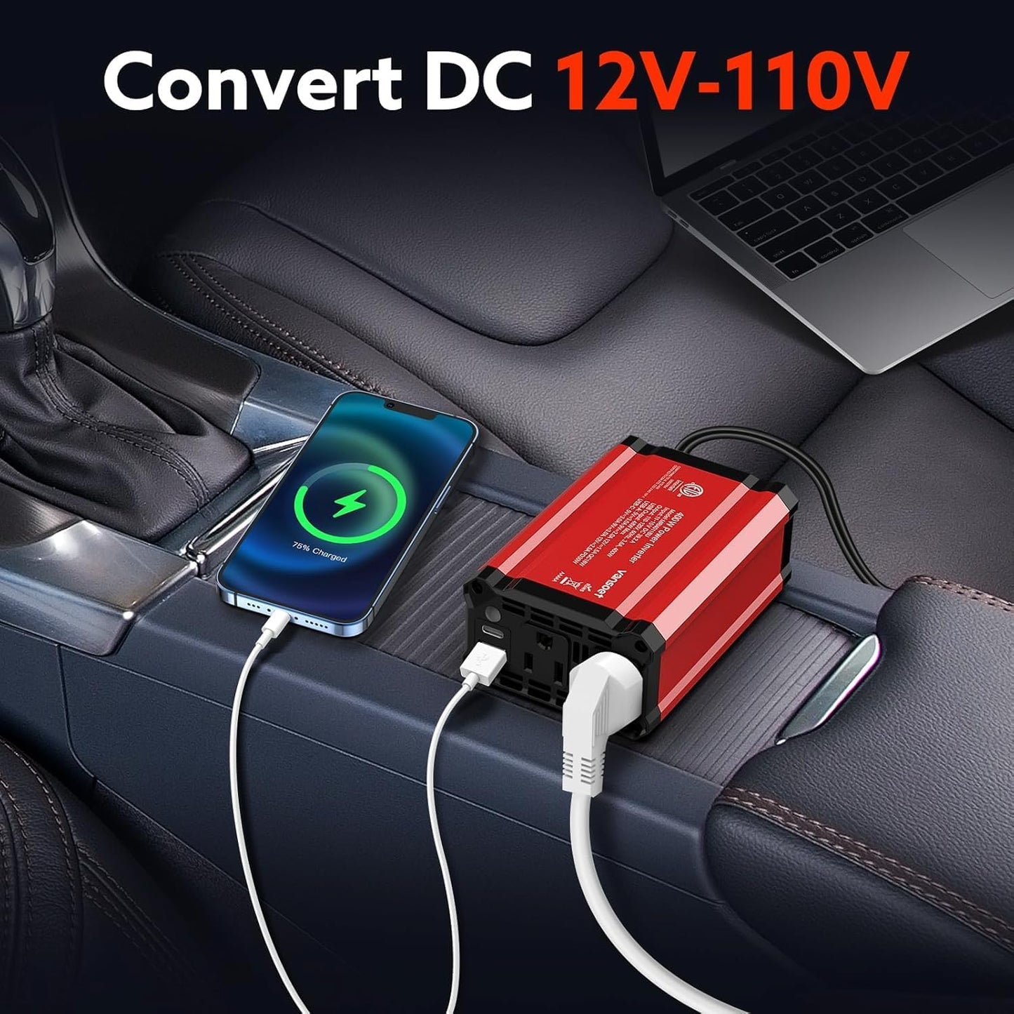 400W Car Power Inverter: vansoet DC 12V to AC 110V Inverter Converter, USB C PD 30W and USB-A QC 18W Port - Dual AC Plug Adapter Outlet Inverter for Vehicles, Laptop, Phones, Camera