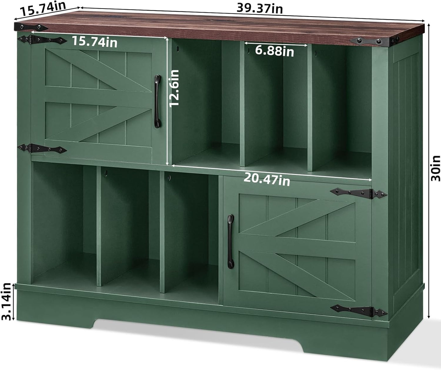 Large Record Player Stand with Vinyl Storage Up to 450 Albums, 39 Inch Farmhouse Wood Green Vinyl Records Storage Cabinet with Barn Doors, Mid-Century Accent Turntable Stand for Living Room