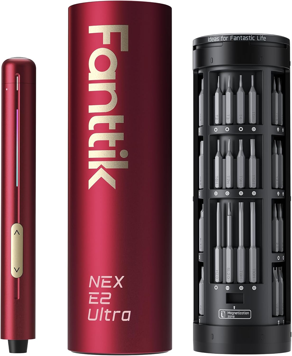 Fanttik E2 Ultra Mini Electric Screwdriver, Cordless Screwdriver, Max 0.6N.m, 50 Magnetic Bits, 5/32'' Hex, Magnetic Storage, Repair Tool for Electronics, Camera, Laptop, and PC Build (Red)