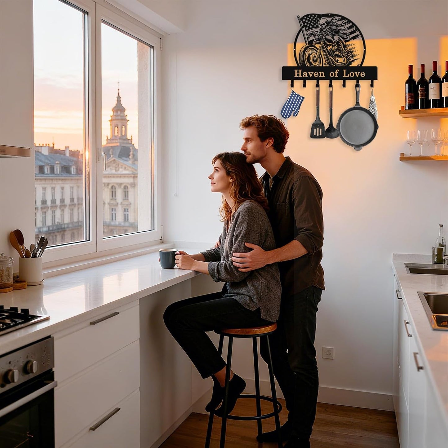 Personalized Skull Motocycle Key Holder Wall Mount, Custom Metal Key Rack Key Holder with Name, Deer Cabin Wall Keys Hanger with Hooks for Entryway, Front Door, Hallway, Kitchen, Living Room