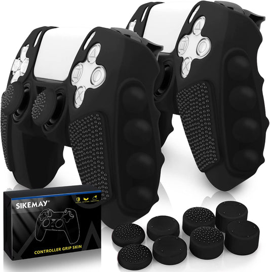 SIKEMAY Anti-Slip PS5 Controller Skin, Soft Thicken Non-Slip Studded Silicone Gel Grip Protective Cover Case for PlayStation 5 Controller Grip, 2 Pack with 8 x Thumb Grip Caps
