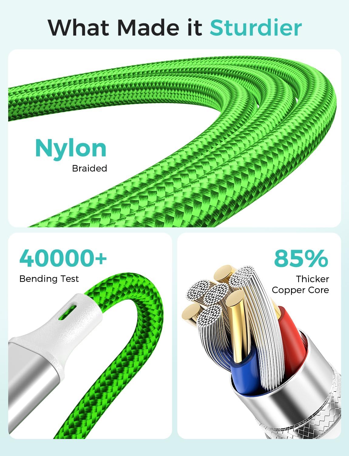 2Pack Travel Essentials Multi Charging Cable for Watch Charger 4 in 1 Fast Charger Camping Essentials USB C/L/Micro Compatible with Watch Series 10-1/SE/Ultra Phone 16 15/Galaxy Android-4FT/Green