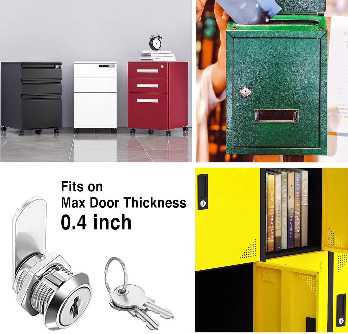 Cabinet Cam Locks Keyed Alike, 5/8'' Fits on 3/8'' Max Door Thickness, Secure File Drawer Mailbox RV Storage Replacement Set, Zinc Alloy (5/8 Inch 10Pcs)