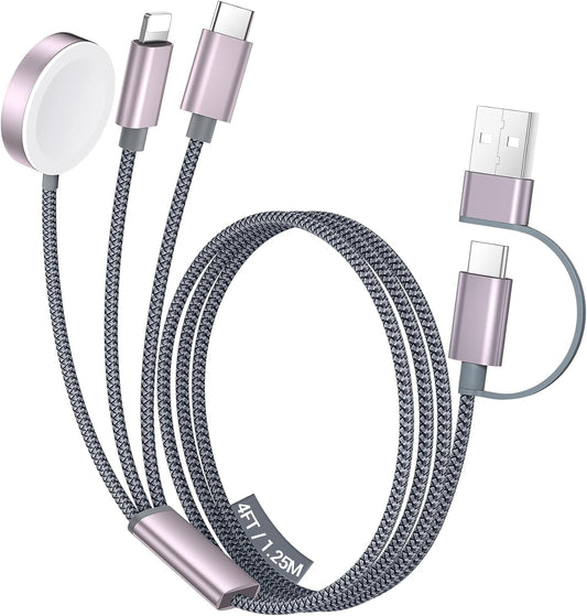 Temdan for Travel Essentials,3 in 2 USB C Cable for Apple Watch Charger/iPhone 16 Charger/Lightning,Multi Charging Cable Cord,Vacation Camping Essentials,Portable Designed for iWatch &iPhone 16-12-4FT