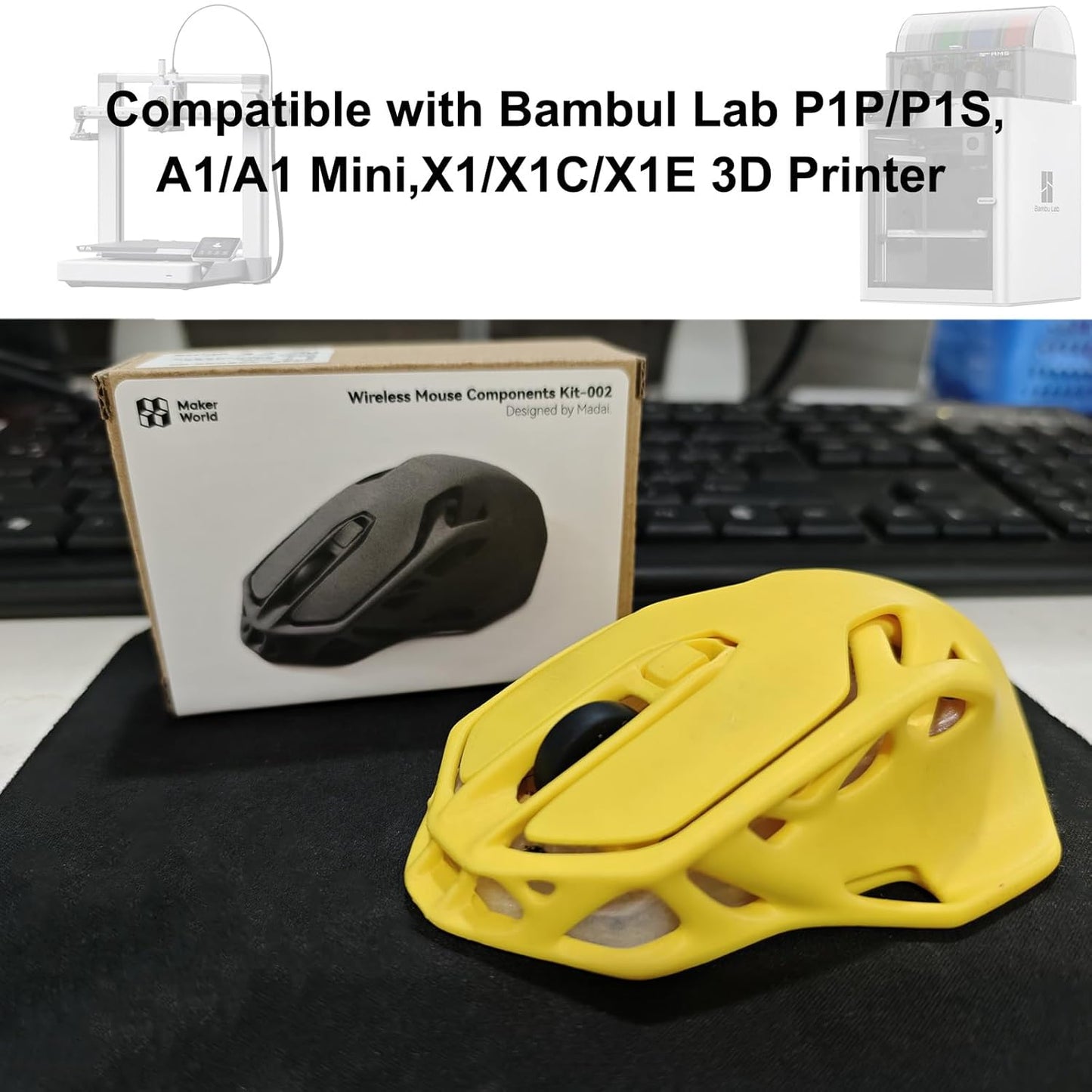 for Bambu Lab Original Makerworld MH002 3D Printed Wireless Mouse Model Components DIY Creative Models-Compatible with Bambulab P1P/P1S,A1/A1 Mini,X1/X1C/X1E
