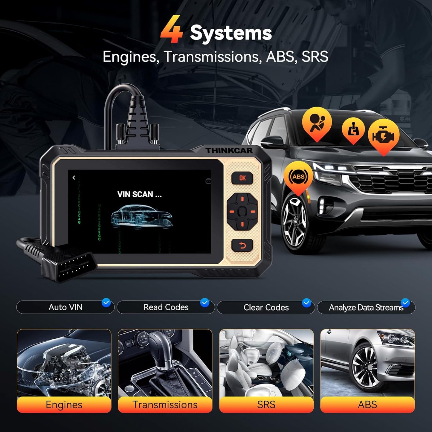 THINKCAR THINKSCAN 662 OBD2 Scanner,Car Diagnostic Tool with Bidirectional Active Test,Car Scanner Engine ABS SRS Transmission,Scanner for Car with 12 Reset,CAN FD & FCA SGW,Lifetime Free Update