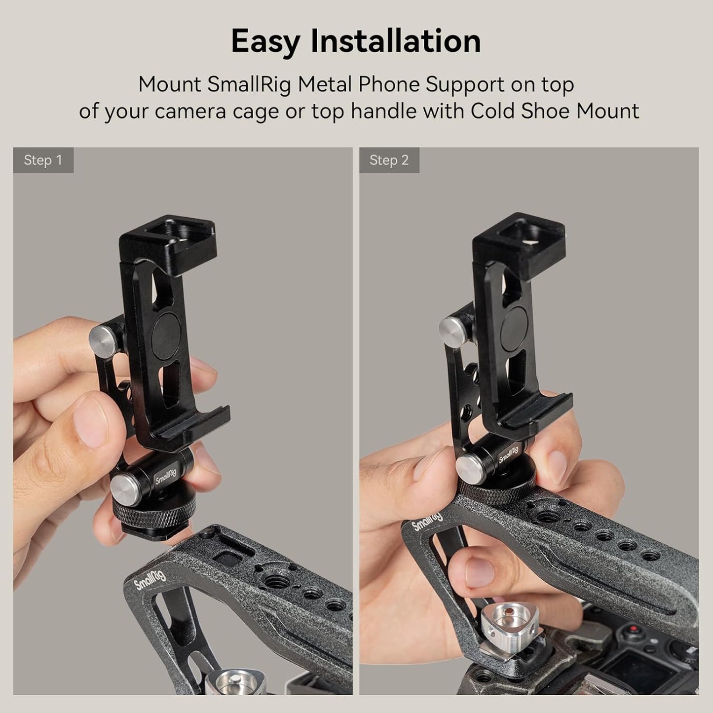 SMALLRIG Metal Phone Holder Support with Cold Shoe Mount, Universal Smartphone Adapter Support Free Adjustment Joints, Phone Tripod Mount for iPhone 17/16/15, for Samsung Galaxy etc-4382