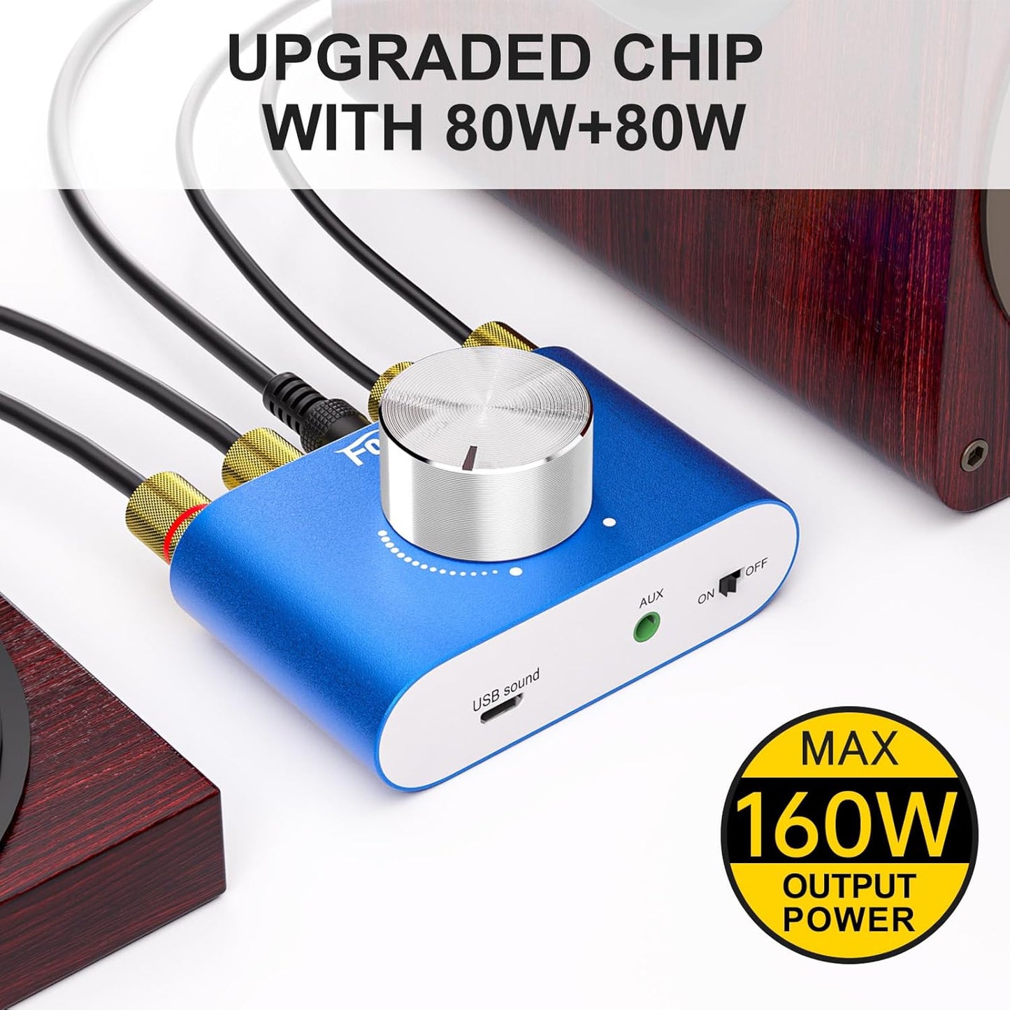 Facmogu F900S 160W Mini Bluetooth 5.0 Power Amplifier, 2 Channel 80Wx2 Stereo Hi-Fi Digital Amp, Portable Wireless Audio Receiver Sound Speaker Amplifer, AUX/USB/Bluetooth Input & 12V Power Supply