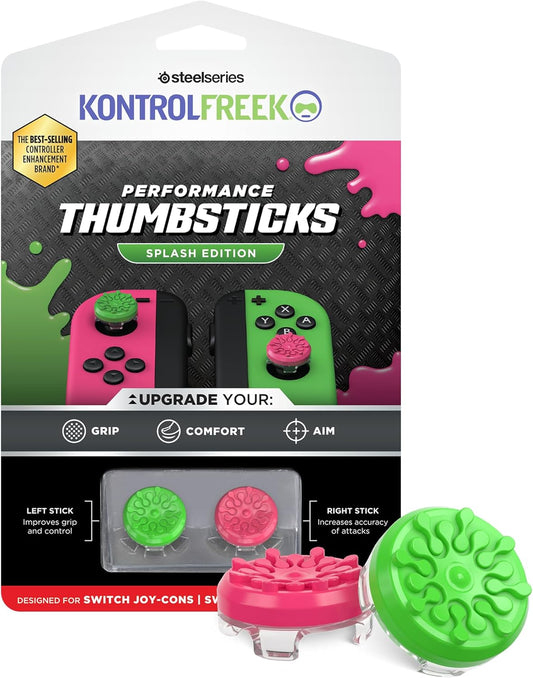 KontrolFreek Splash Performance Thumbsticks for Nintendo Switch Joy-Con Controller | Concave | Green/Pink
