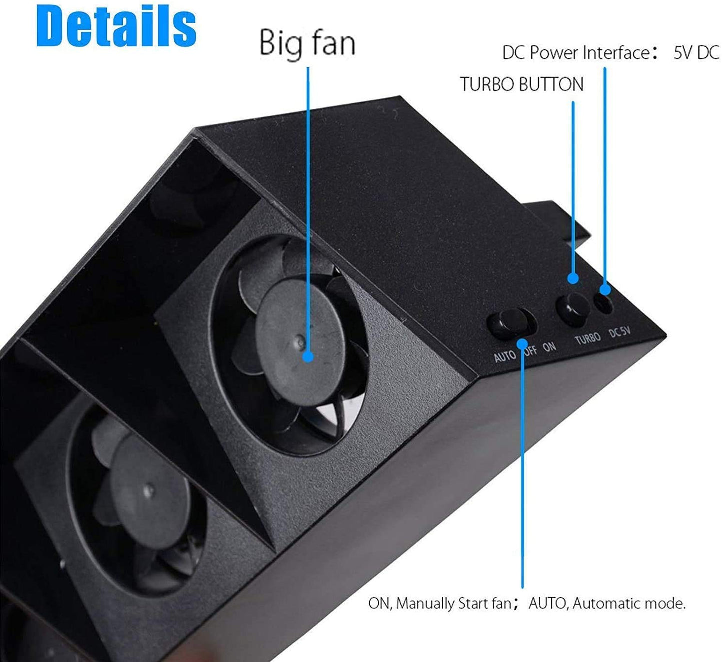 Linkhood Cooling Fan for PS4, USB External Cooler 5 Fan Turbo Temperature Control Cooling Fans for Sony PlayStation 4 Gaming Console (for PS4 ONLY)