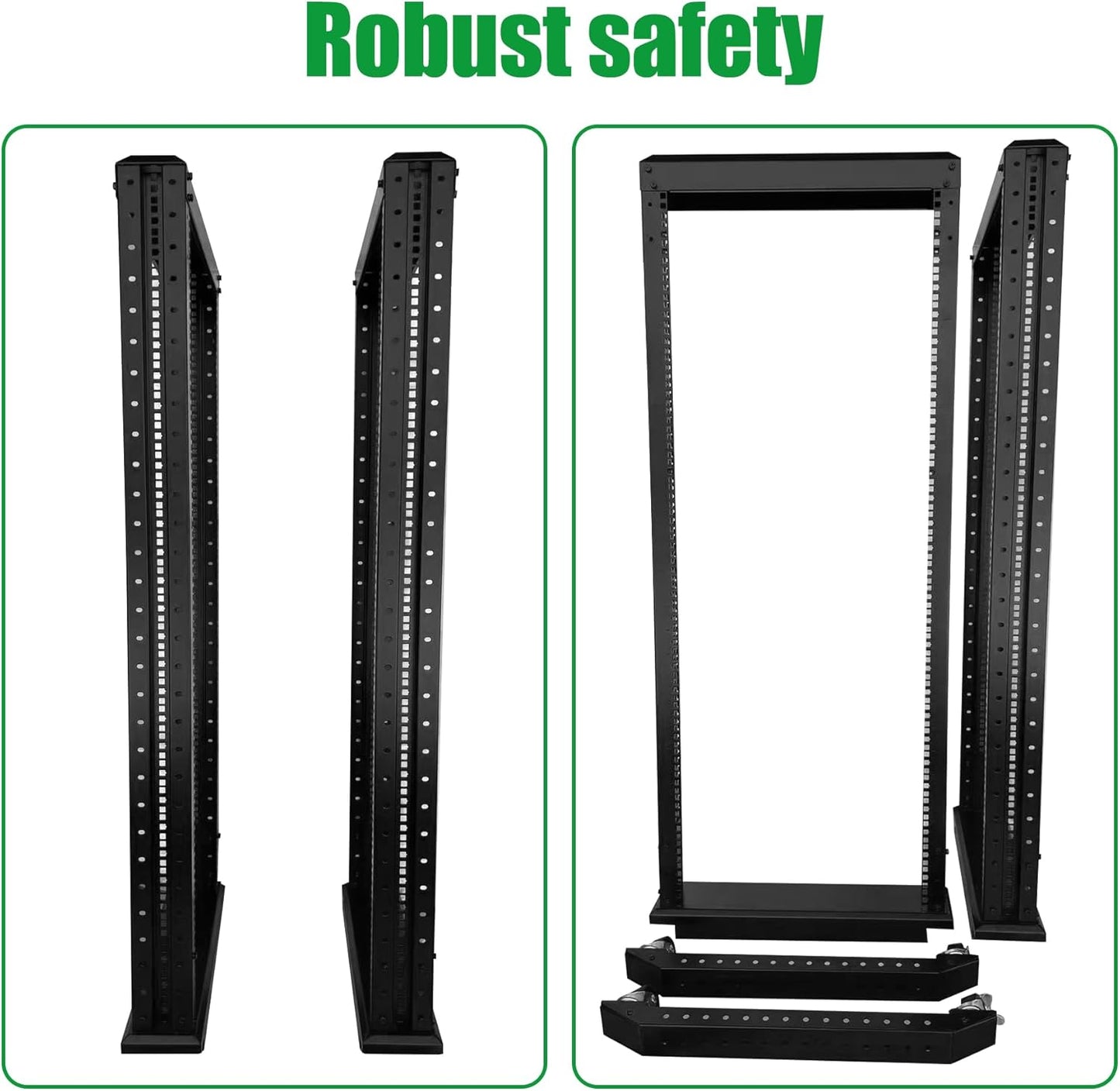 42U Server Rack/4-Post 19in Network Rack/Open Frame Rack with Wheels, Heavy-Duty Frame Cabinet/Adjustable Depth 29.75-27.75in GLOBALRACK，(4POST-1000-42U)