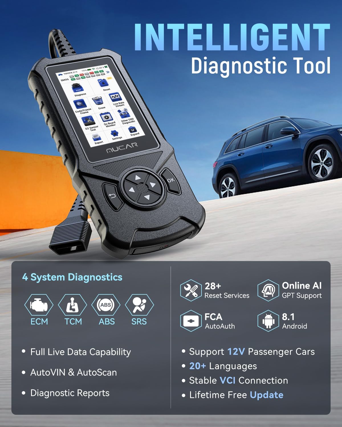 MUCAR CDE900 Elite OBD2 Scanner with 28 Reset Service, Engine Transmission ABS SRS Code Reader Scan Tool, Car Scanner Diagnostic Tool, Auto VIN, FCA AutoAuth, Lifetime Free Upgrade