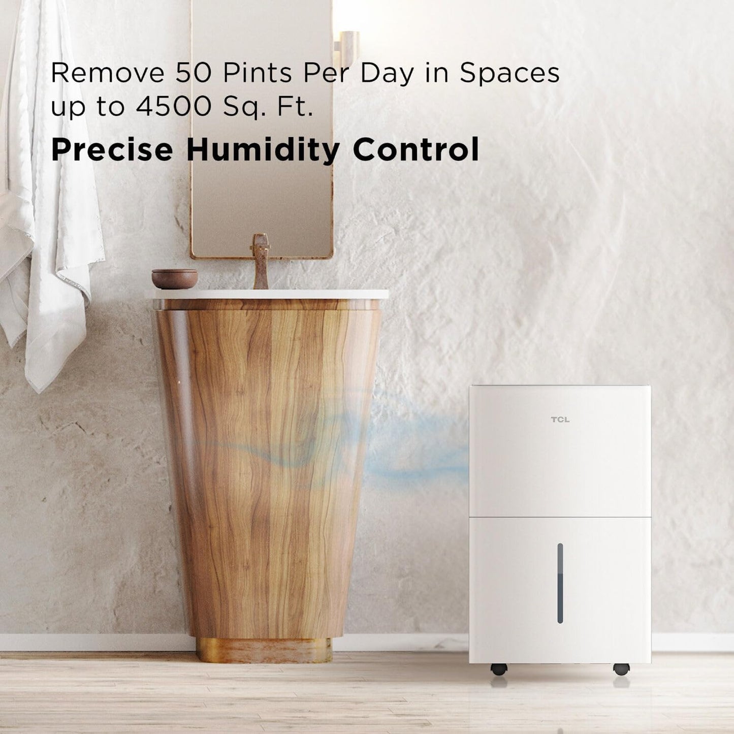 TCL 4500 Sq. Ft. 50-Pint Smart Dehumidifier, Energy Star 2024, Ideal for Whole House, Including Basements, Bedrooms, Bathrooms, Attics & Garages, Compatible with Alexa/Google Assistant