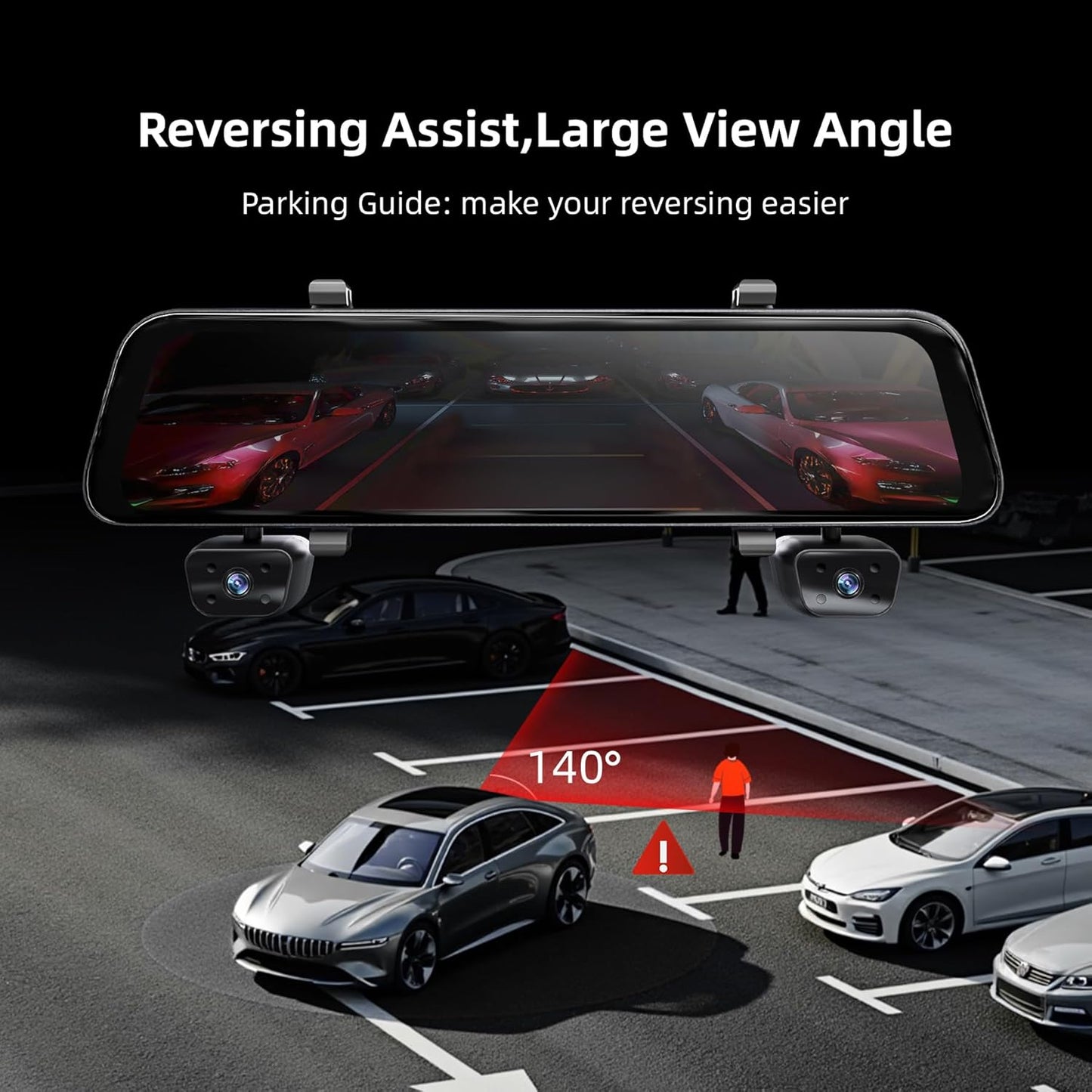 2025 Rear View Mirror Camera, 4 Channel Mirror Dash Cam Front and Rear Inside, 12" Touch Screen 360° Dash Camera for Cars, Wi-Fi, APP, GPS, IR Night Vision Backup Camera, Free 128GB SD Card