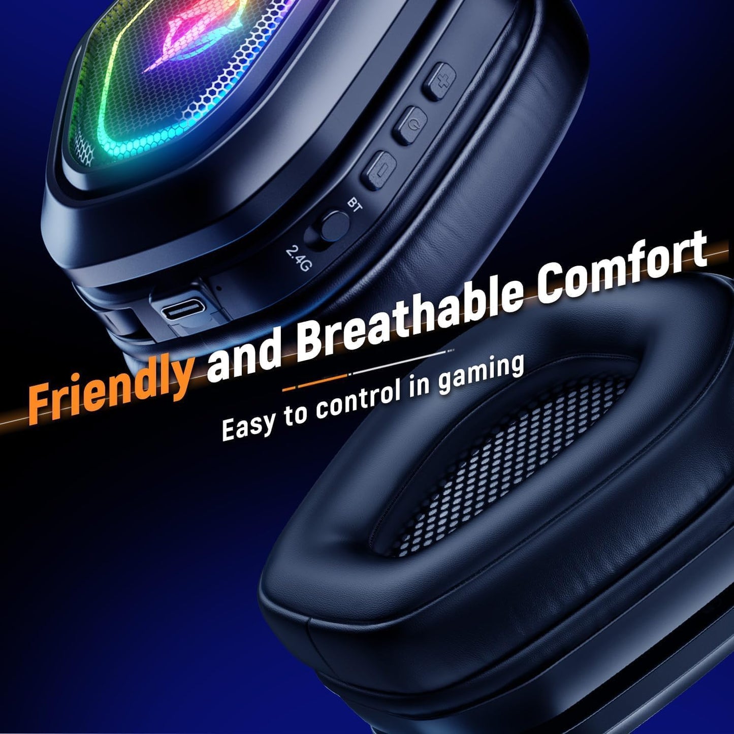 2.4GHz Wireless Gaming Headset with Microphone, 2.4G USB & Type C Transmitter - 30h Battery Life - RGB Lighting Gaming Headphones for PS5, PS4, PC, Phone