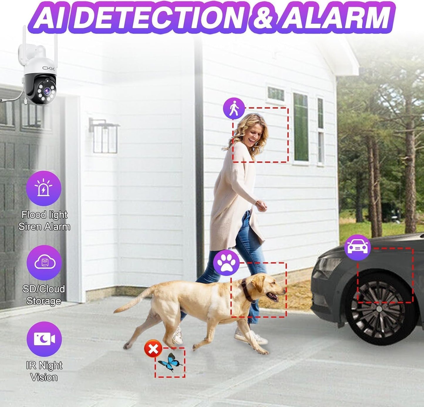 CKK Wireless Security Camera System: 4 Outdoor 5MP PTZ Cameras with 5G/2.4G WiFi,10 CH NVR, 4K Color Night Vision, 2-Way Audio- AI Human Detection,24/7 Surveillance for Total Home Protection (No HDD)