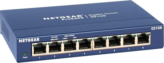 NETGEAR 8-Port Gigabit Ethernet Unmanaged Switch (GS108) - Desktop or Wall Mount, and Limited Lifetime Protection
