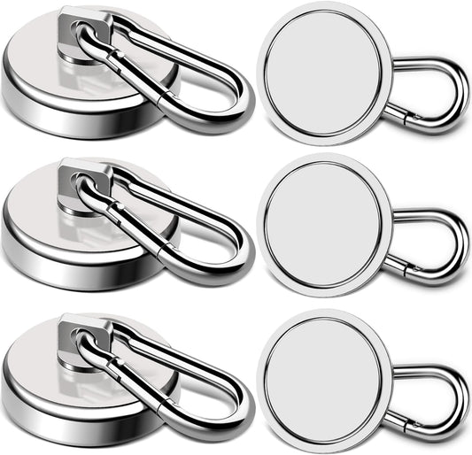 LOVIMAG Magnetic Hooks Heavy Duty, 150LBS Super Strong Magnet Hooks Magnetic Hook Cruise, Neodymium Magnets with Swivel Carabiner Hook for Hanging, Kitchen, Cruise Cabins, Grill, Tool Room-6 Pack