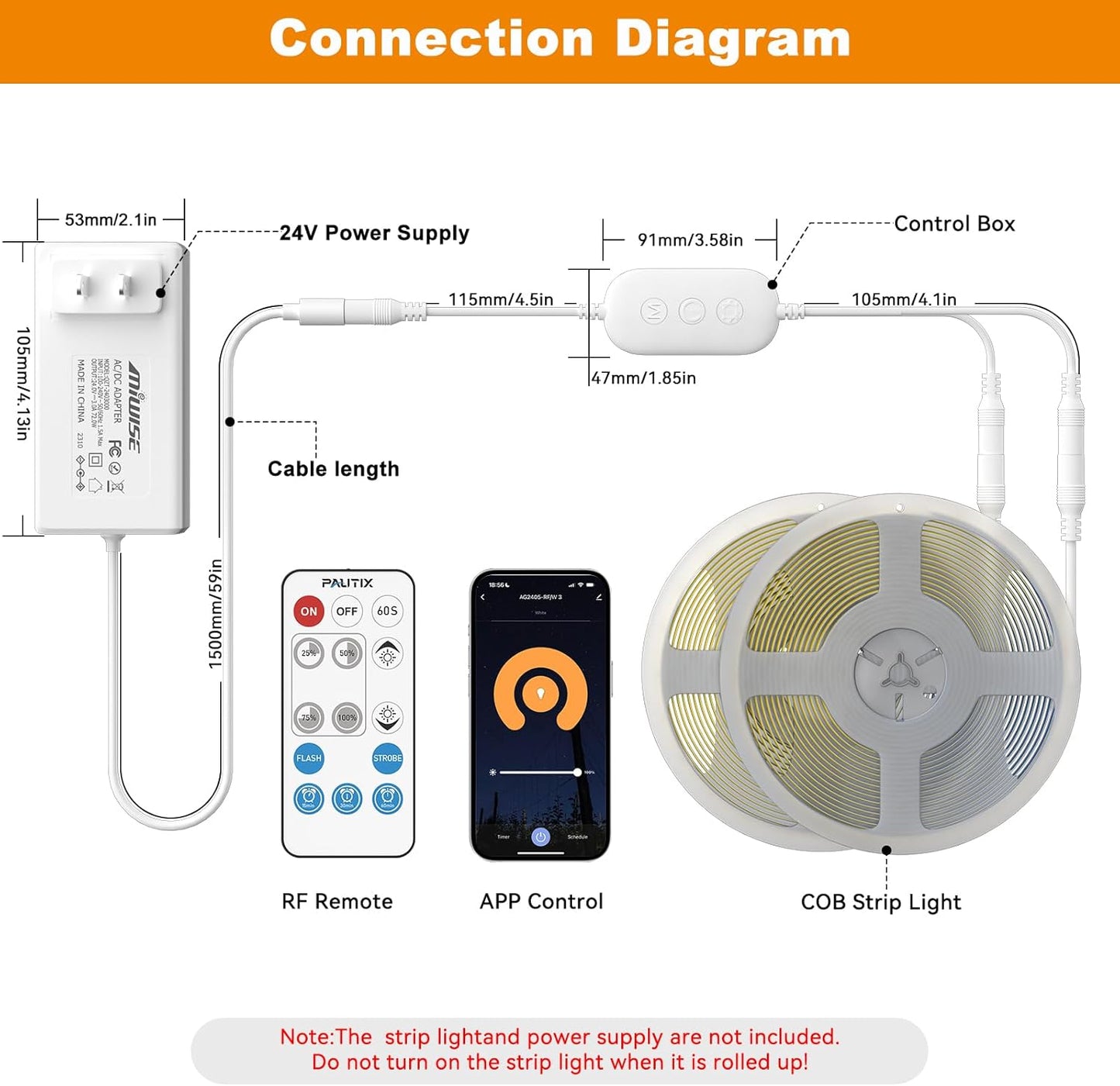 PAUTIX 2-Way RF WiFi Smart Remote Dimmer for Single Color LED Strip Lights,Work with Alexa and Google,14-Key Wireless Remote,DC 12-24V Controller for 3528/2835/5050/COB LED Strip Light(One to Two Way)