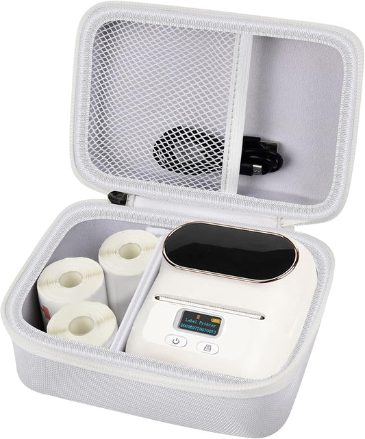 Case Compatible with Phomemo M110 Label Maker - Portable Mini Bluetooth Thermal Label Maker Carrying Storage Bag for Printer Labels, USB Cable and Accessories (Box Only) - White