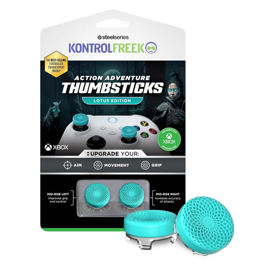 KontrolFreek Lotus for Xbox One and Xbox Series X Controller | Performance Thumbsticks | 2 Mid-Rise Concave | Teal/Clear
