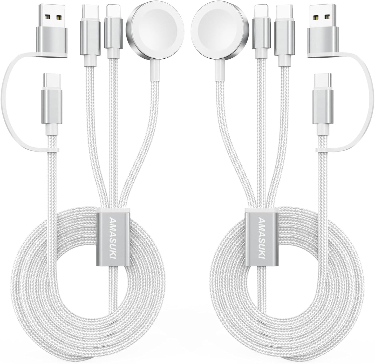 2Pack White-Travel Essentials 3 in 2 USB C Cable for Watch Charger Phone Charger USB C Multi Fast Charging Cable Compatible with Watch Ultra/SE/10/9/8/7/6/5/4/3/2/1 & Phone 16/15/14/Galaxy S23-4FT