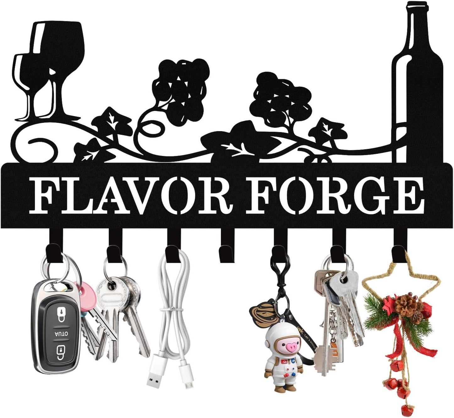 Personalized Wine Key Holder Wall Mount, Custom Metal Key Rack Key Holder with Name, Deer Cabin Wall Keys Hanger with Hooks for Entryway, Front Door, Hallway, Kitchen, Living Room