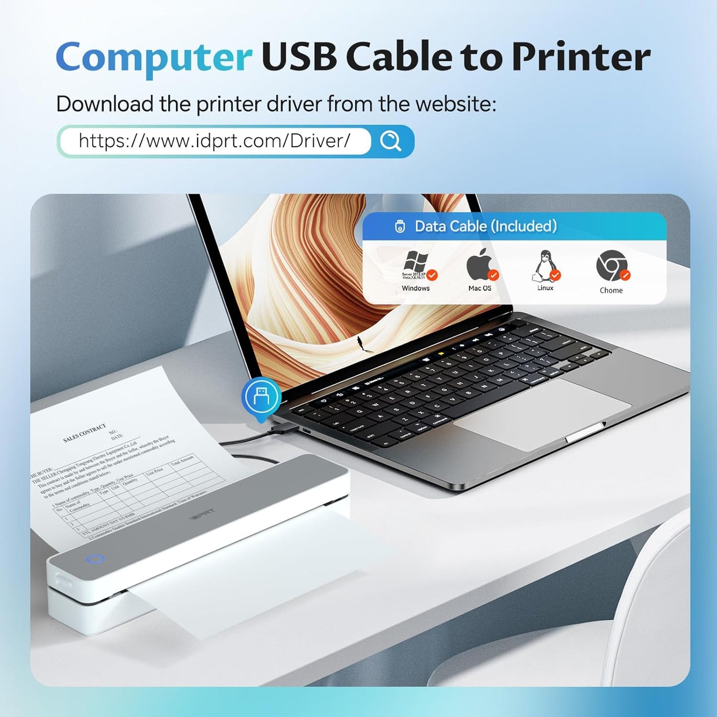 iDPRT Portable-Printer Wireless for Travel, 300DPI Inkless Thermal Small Printers for Home Use, Office, Vehicles, Mobile Bluetooth Printer Supports 8.5" x 11" US Letter, for Smartphone & PC,White Gray