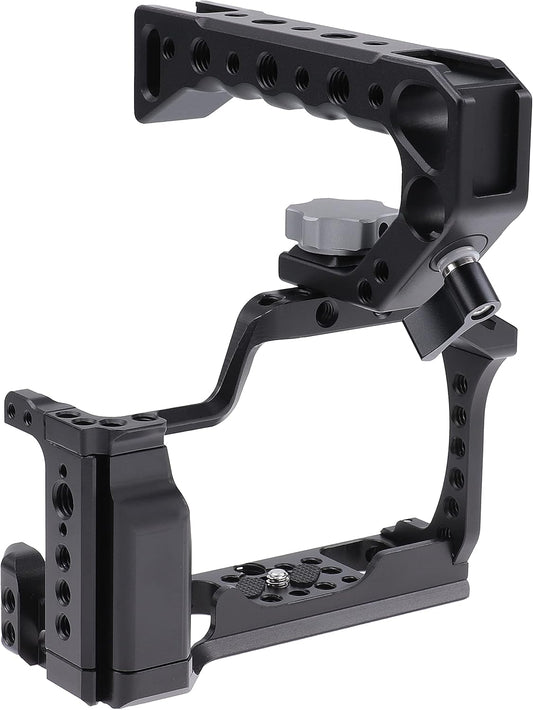 FocusFoto Camera Cage +Top/Side Handle Grip Kit, Aluminium Alloy Video Filmmaking Stabilizer Rig with Cold Shoe and 1/4" 3/8" Screw Mouting for Canon EOS M50 Mark II/M50/M5 Mirrorless Camera