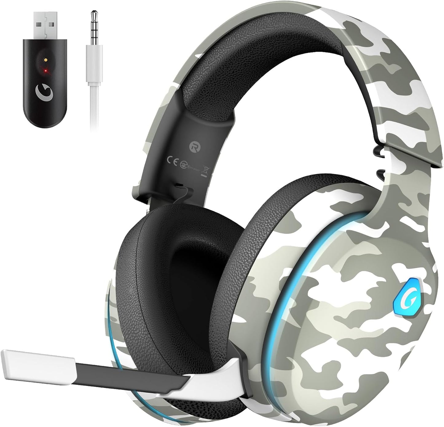 2.4GHz Wireless Gaming Headset for PS5, PS4 Fortnite & Call of Duty/FPS Gamers, PC, Nintendo Switch, Bluetooth 5.3 Gaming Headphones with Microphone for Computer, Mobile, Stereo Sound (Camo)