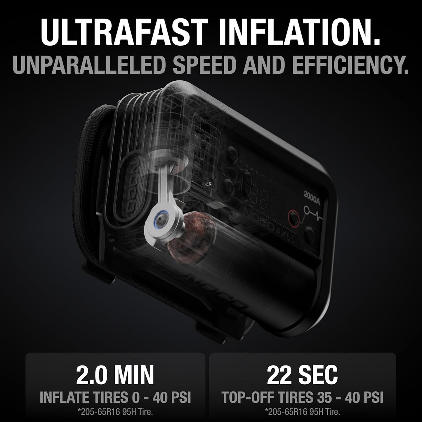 NOCO Boost+Air AX65: 2000A Jump Starter with Air Compressor Tire Inflator – Starts 8.0L Gas & 6.0L Diesel – 67 SLPM Airflow Inflates 0–40 PSI in 2 Minutes