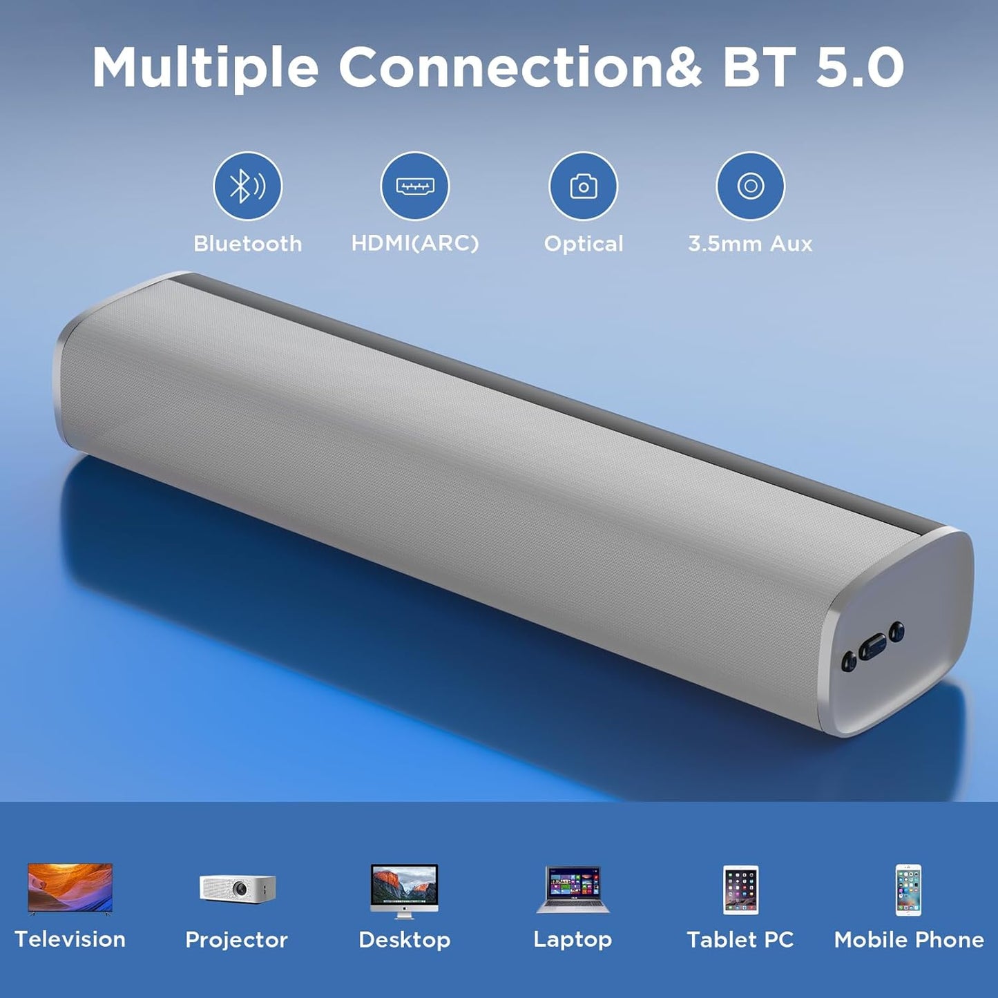 MZEIBO Sound Bar for TV,Soundbars Smart Portable Wireless Sound System with Multi-Connection Modes, Ideal for Family & Friends, Compact and Powerful Audio Device
