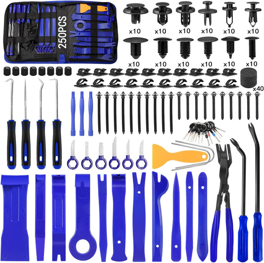 Trim Removal Tool Kit 250Pcs Car Removal Tool Kit Pry Tool Set Auto Clip Pliers Panel Door Radio Dash Window Bumper Adhesive Cable Clips Retainer Clip Set Terminal Removal Tool Set Fastener Remover
