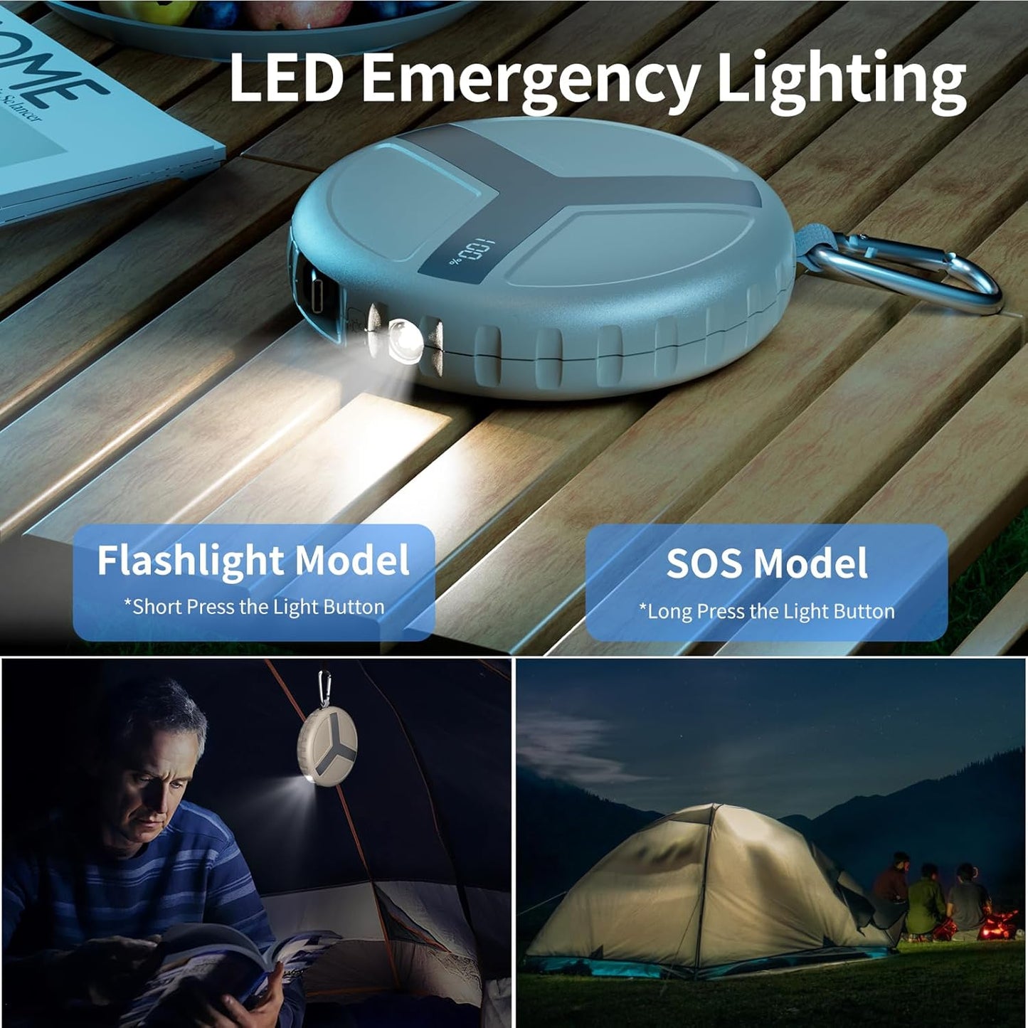 Vivilumens Power Bank Portable Charger 10,000mAh Retractable 25.5 in Built-in Cable Fast Charging Battery Pack USB-C for iPhones Galaxy Laptop with Flashlight&Carabiner for Camping Backpacking Travel