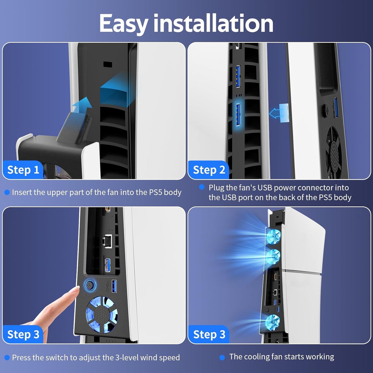 Cooling Fan for PS5 Slim, Compatible with PlayStation 5 Slim Console, High Efficiency PS5 Slim Fan Cooler Station (Black-p5 Slim)
