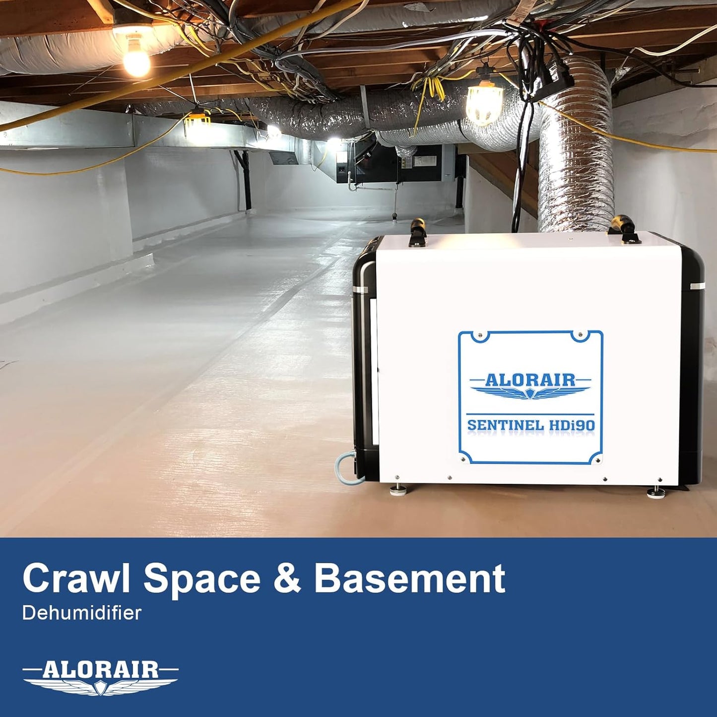 ALORAIR Basement/Crawlspace Dehumidifiers 198 PPD (Saturation), 90 Pints (AHAM), 5 Years Limited Warranty, Condensate Pump, Auto Defrosting, Rare Earth Alloy Tube Evaporator, Remote Control (optional)