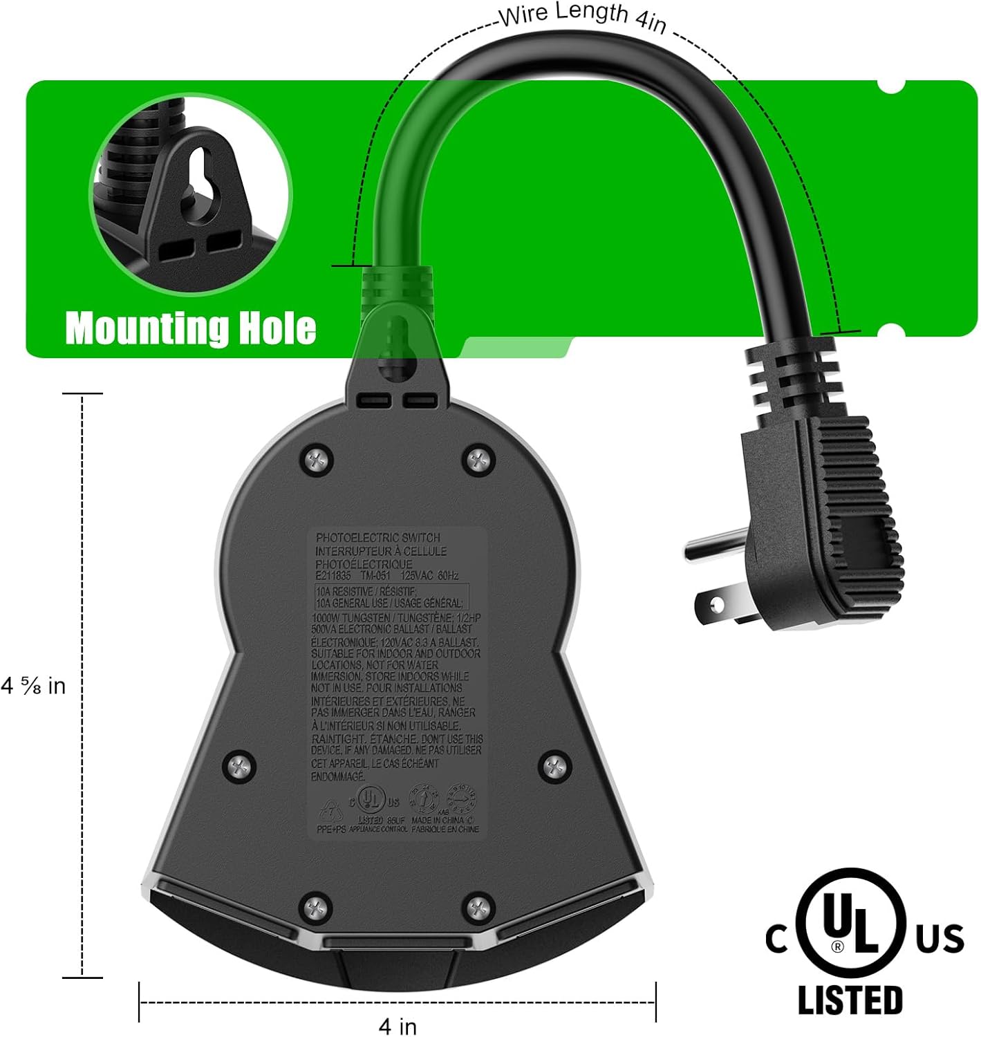 Outdoor Light Sensor Timer, 24 Hours Heavy Duty Waterproof Outlet Timer with 2, 4, 6 or 8 Hours Countdown Mode, 3 Grounded Electrical Outlet for Home Backyard Garden (2 Pack)